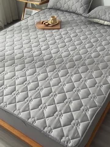 91家纺网 家纺一手货源 找家纺 A类新疆棉花填充夹棉床笠母婴级床笠单件纯色床罩保护罩套全包围 灰