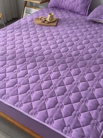 91家纺网 家纺一手货源 找家纺 A类新疆棉花填充夹棉床笠母婴级床笠单件纯色床罩保护罩套全包围 紫