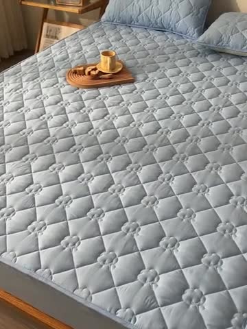 91家纺网 家纺一手货源 找家纺 A类新疆棉花填充夹棉床笠母婴级床笠单件纯色床罩保护罩套全包围 蓝