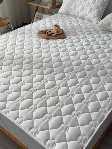 91家纺网 家纺一手货源 找家纺 A类新疆棉花填充夹棉床笠母婴级床笠单件纯色床罩保护罩套全包围 白