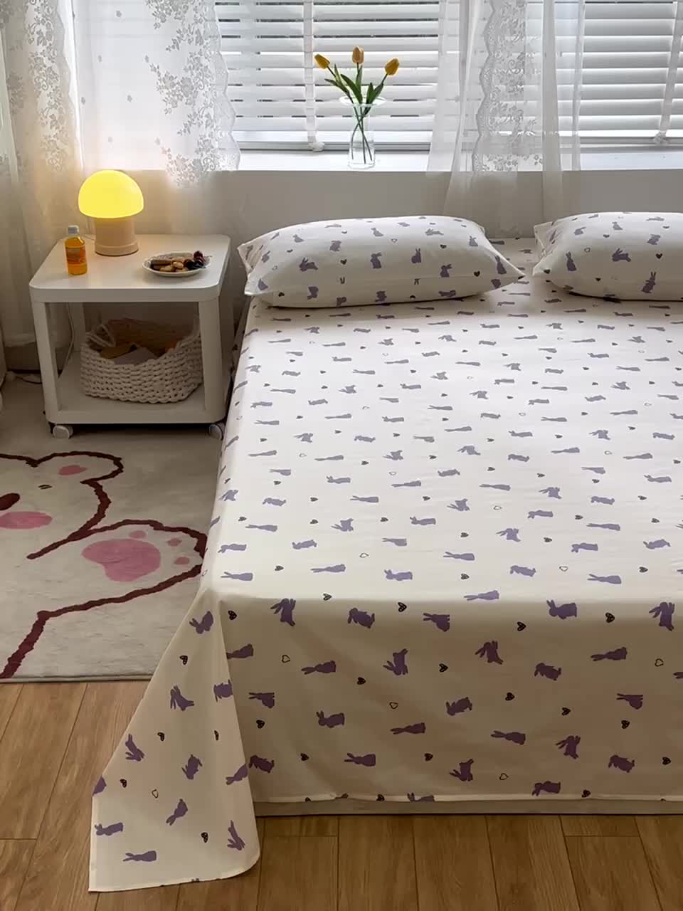 91家纺网 家纺一手货源 找家纺 洋铭区 2023新款全棉单品床单 紫小兔