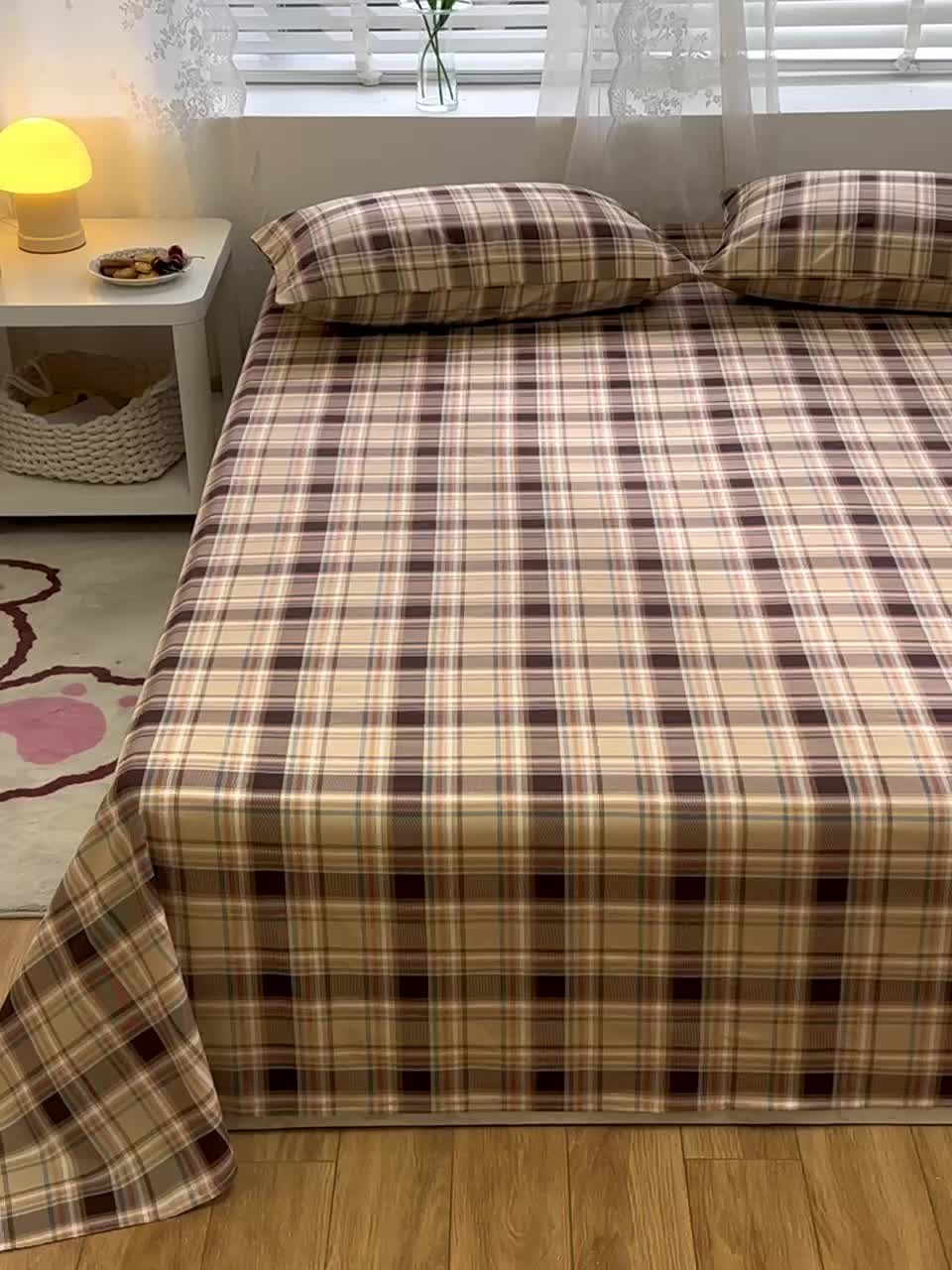 91家纺网 家纺一手货源 找家纺 洋铭区 2023新款全棉单品床单 棕格