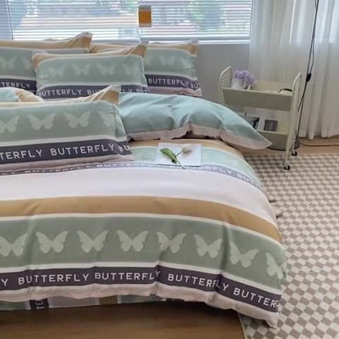 91家纺网 家纺一手货源 找家纺 宇淳国际 2023新款加厚植物羊绒四件套 蝶舞天涯