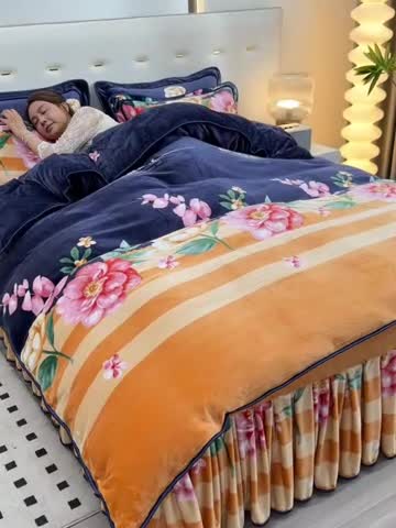 91家纺网 家纺一手货源 找家纺 贝诗梦 2022新款加厚230克9斤牛奶绒金貂绒四件套牡丹花开