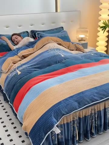 91家纺网 家纺一手货源 找家纺 贝诗梦 2022新款加厚230克9斤牛奶绒金貂绒四件套美好生活