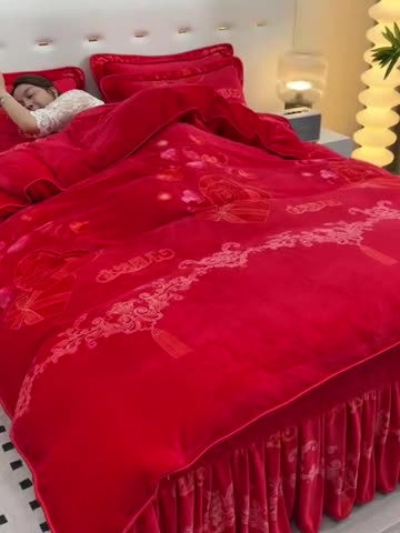 91家纺网 家纺一手货源 找家纺 贝诗梦 2022新款加厚230克9斤牛奶绒金貂绒四件套爱如火