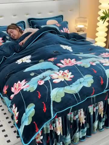 91家纺网 家纺一手货源 找家纺 贝诗梦 2022新款加厚230克9斤牛奶绒金貂绒四件套镜花水月