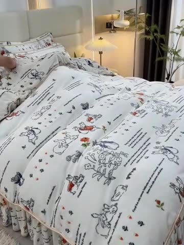 91家纺网 家纺一手货源 找家纺 贝诗梦 2022新款加厚230克9斤牛奶绒金貂绒四件套兔梦园