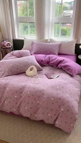 91家纺网 家纺一手货源 找家纺 柚子 2023新款全棉针织印花四件套 紫樱桃