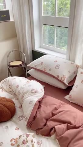 91家纺网 家纺一手货源 找家纺 柚子 2023新款全棉针织印花四件套 烘焙熊