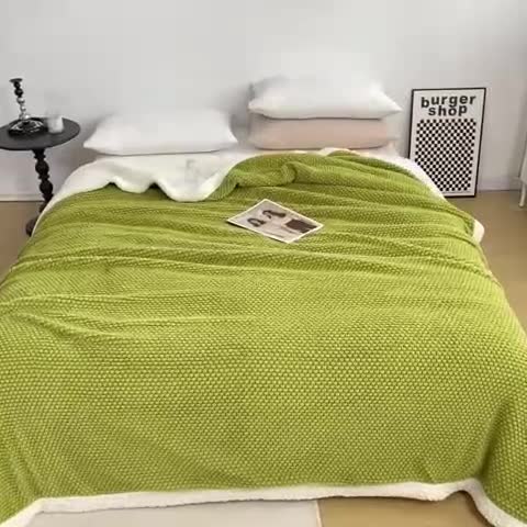 91家纺网 家纺一手货源 找家纺 羋多2023年新款AB版提花塔芙绒羊羔绒毯子舒棉绒毛毯 玫瑰绒-橄榄绿