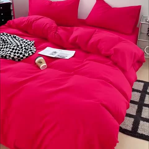 91家纺网 家纺一手货源 找家纺 蓝淋家纺 2023新款双拼水洗棉高级感亲肤四件套/三件套 大红