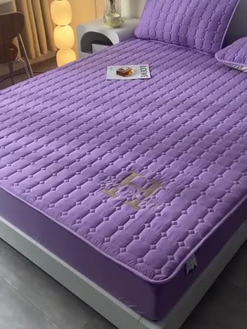 91家纺网 家纺一手货源 找家纺 富威堡家纺 2023新款原棉H标刺绣棉花床笠 刺绣-紫