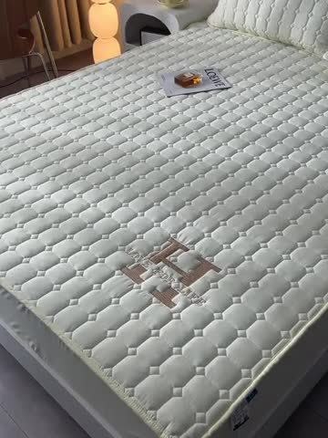 91家纺网 家纺一手货源 找家纺 富威堡家纺 2023新款原棉H标刺绣棉花床笠 刺绣-米白