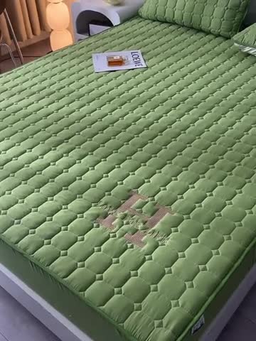 91家纺网 家纺一手货源 找家纺 富威堡家纺 2023新款原棉H标刺绣棉花床笠 刺绣-绿