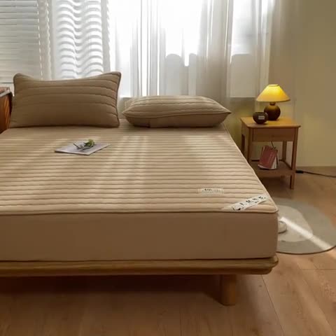 91家纺网 家纺一手货源 找家纺 鑫钰 2023新款亲肤棉新疆棉花原棉床笠床罩床垫保护垫 奶咖