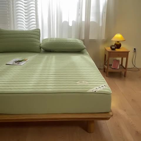 91家纺网 家纺一手货源 找家纺 鑫钰 2023新款亲肤棉新疆棉花原棉床笠床罩床垫保护垫 抹茶绿