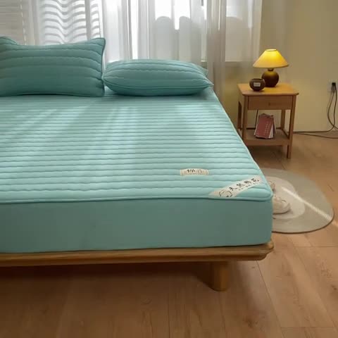 91家纺网 家纺一手货源 找家纺 鑫钰 2023新款亲肤棉新疆棉花原棉床笠床罩床垫保护垫 孔雀绿