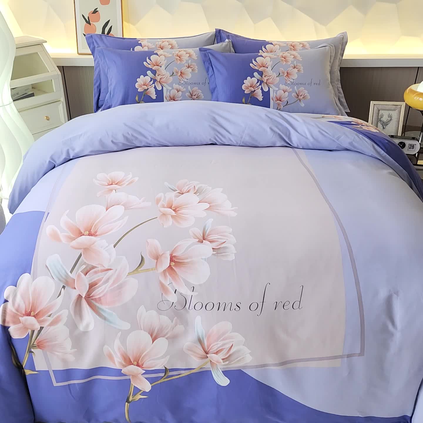 91家纺网 家纺一手货源 找家纺 雲归梦 2023年新款加厚全棉生态磨毛大版四件套 紫欣花语兰