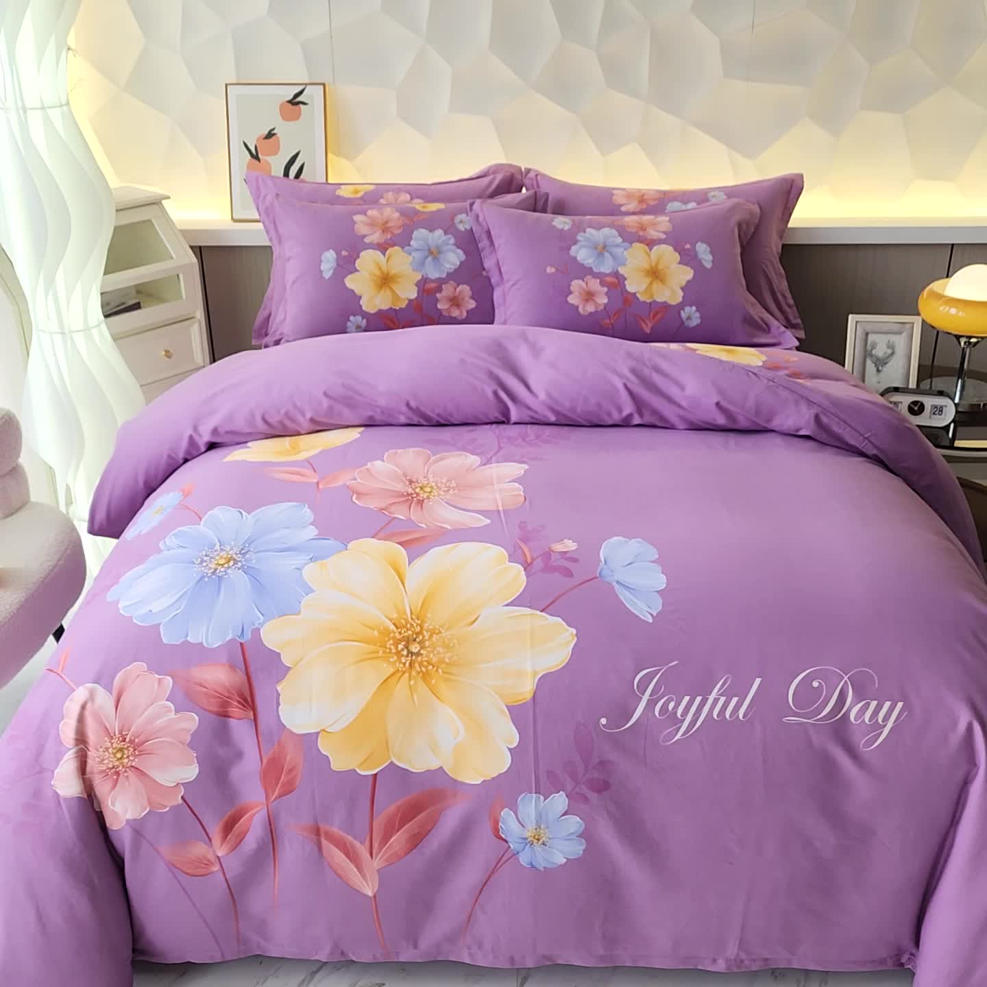 91家纺网 家纺一手货源 找家纺 雲归梦 2023年新款加厚全棉生态磨毛大版四件套 意韵诗境紫