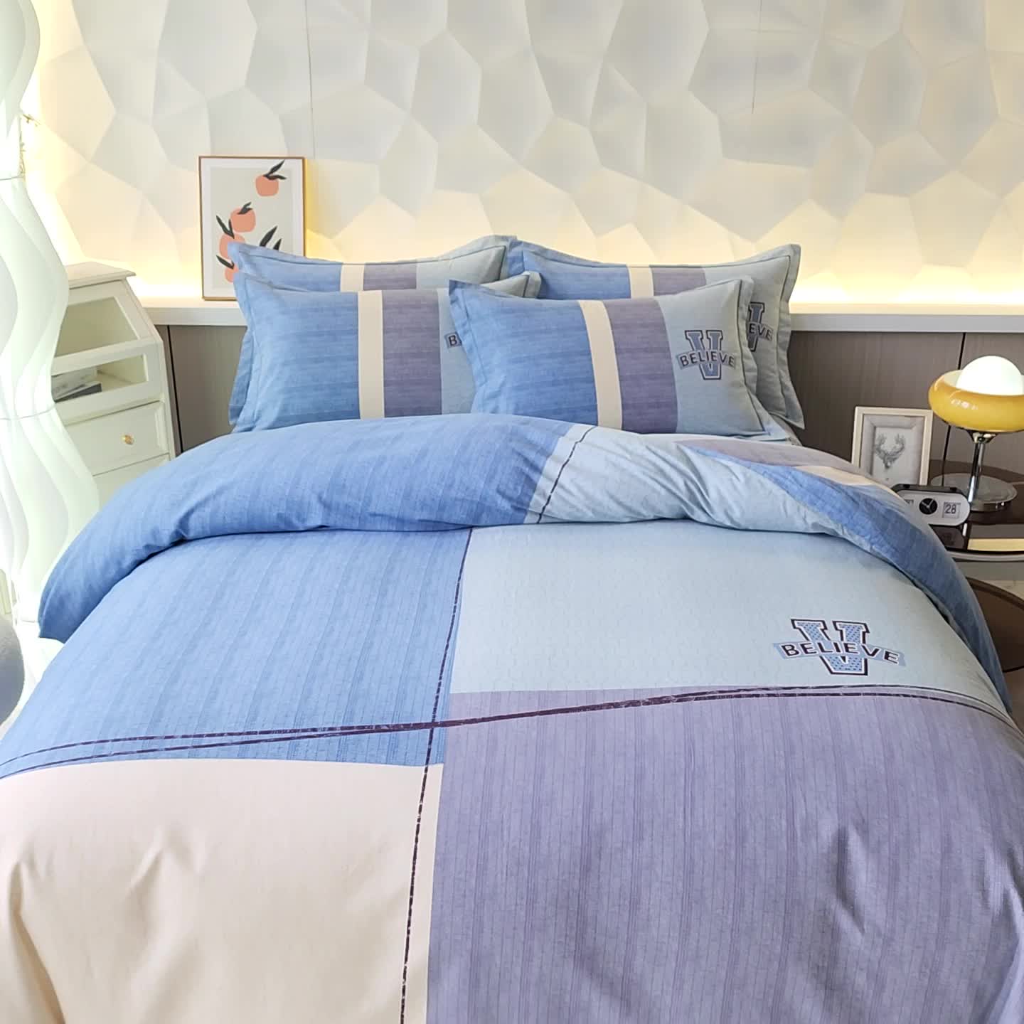 91家纺网 家纺一手货源 找家纺 雲归梦 2023年新款加厚全棉生态磨毛大版四件套 维意蓝