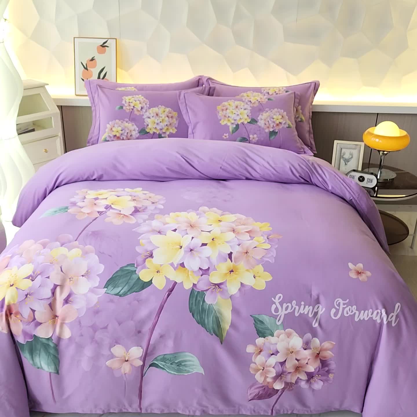 91家纺网 家纺一手货源 找家纺 雲归梦 2023年新款加厚全棉生态磨毛大版四件套 秋月迷人紫