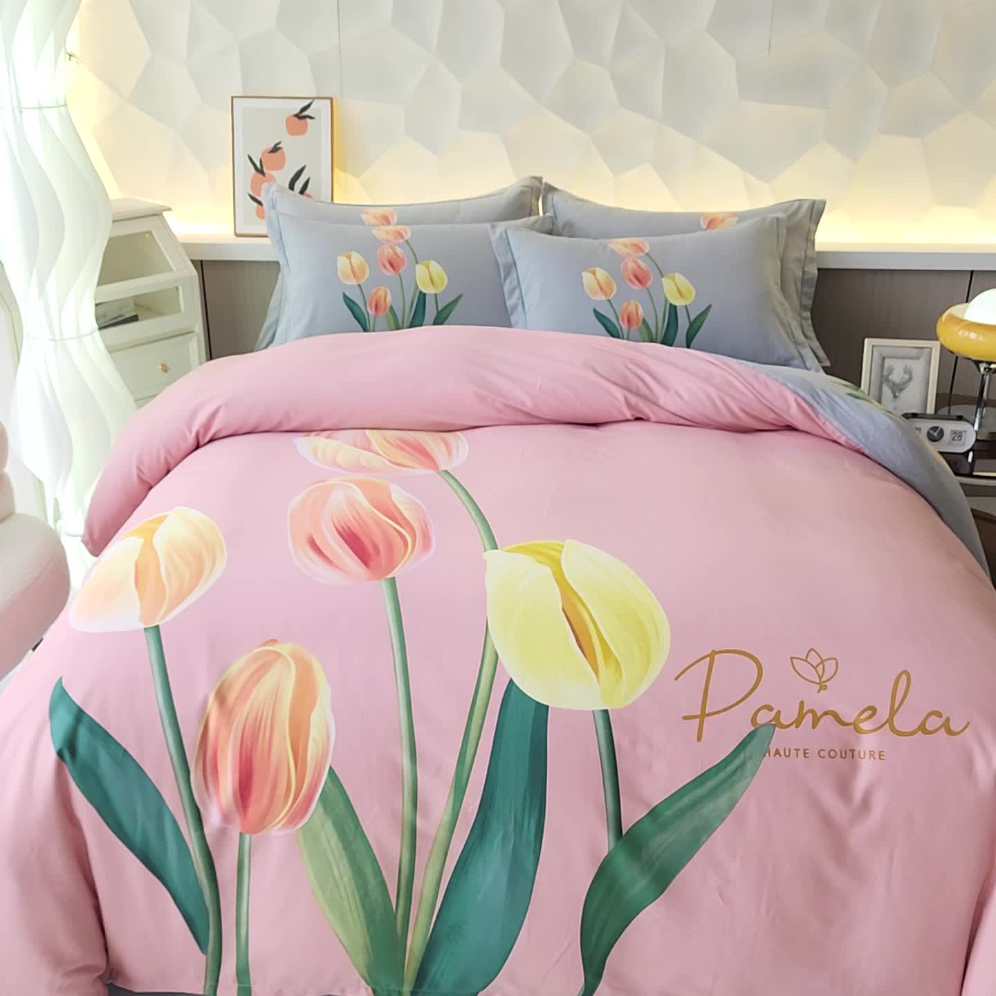 91家纺网 家纺一手货源 找家纺 雲归梦 2023年新款加厚全棉生态磨毛大版四件套 轻吟花语粉