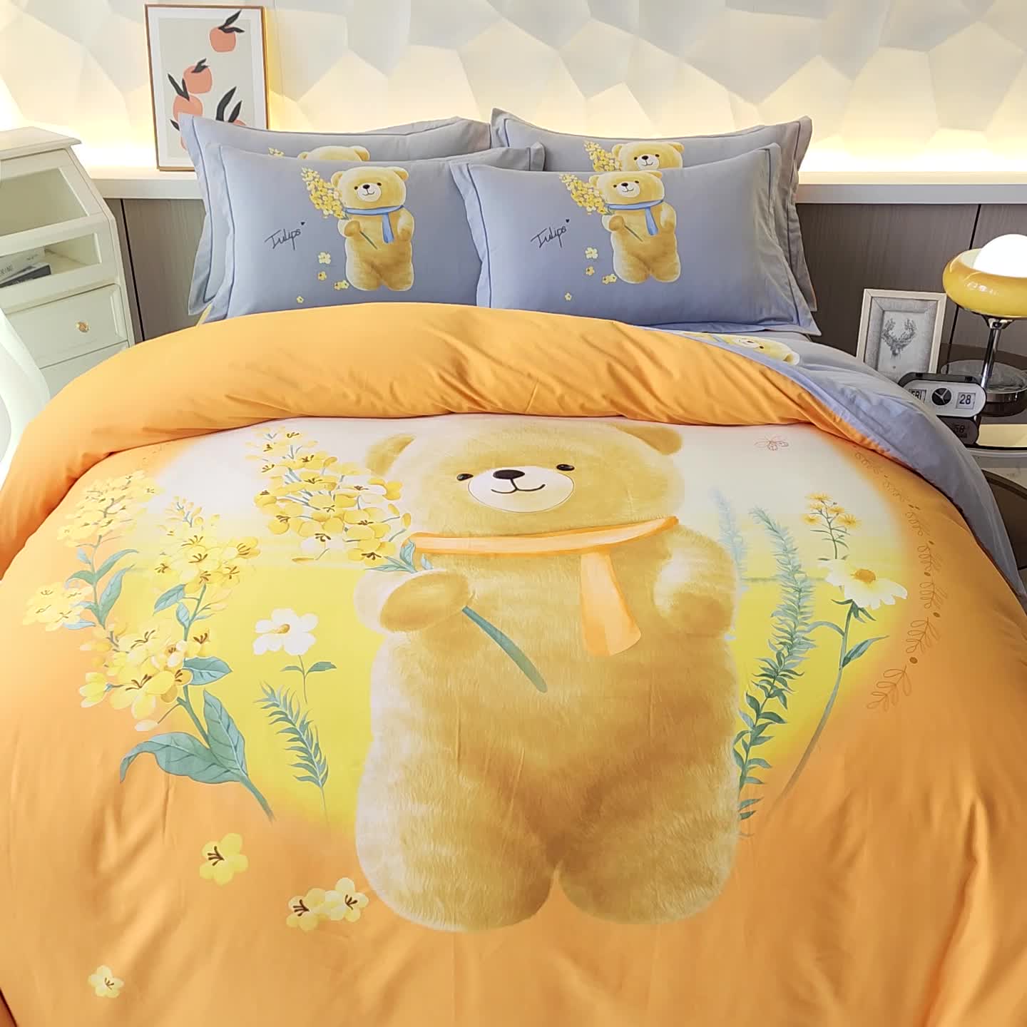 91家纺网 家纺一手货源 找家纺 雲归梦 2023年新款加厚全棉生态磨毛大版四件套 迷你花园桔