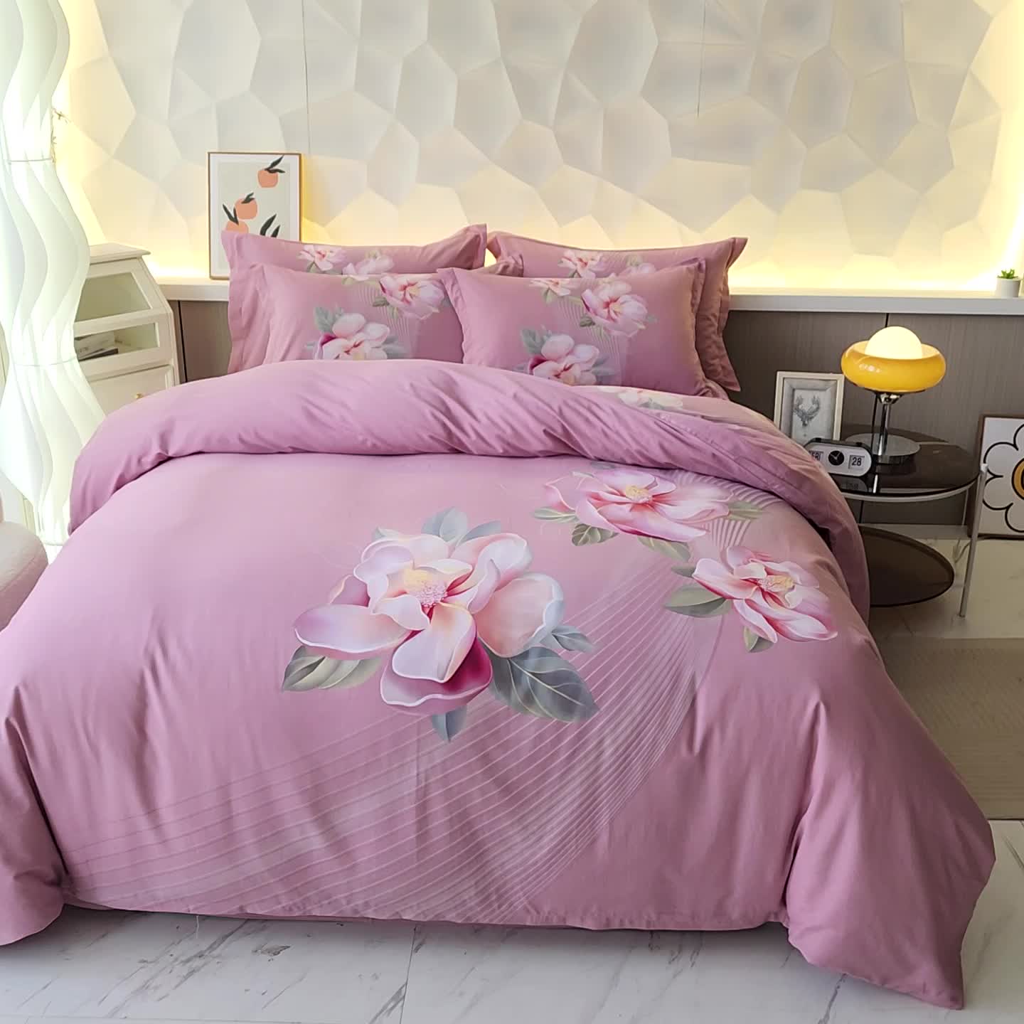 91家纺网 家纺一手货源 找家纺 雲归梦 2023年新款加厚全棉生态磨毛大版四件套 酒醉探戈粉