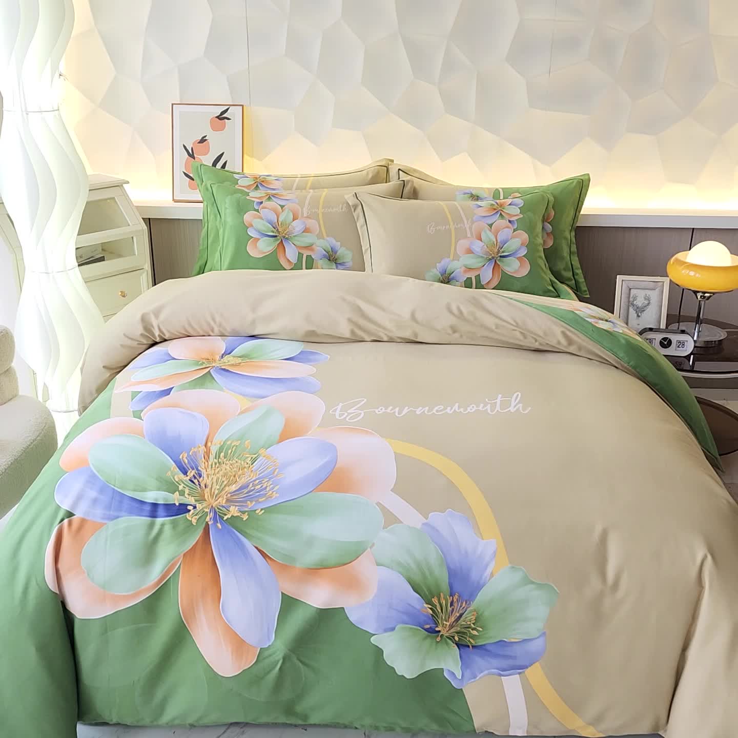 91家纺网 家纺一手货源 找家纺 雲归梦 2023年新款加厚全棉生态磨毛大版四件套 佳偶天成绿