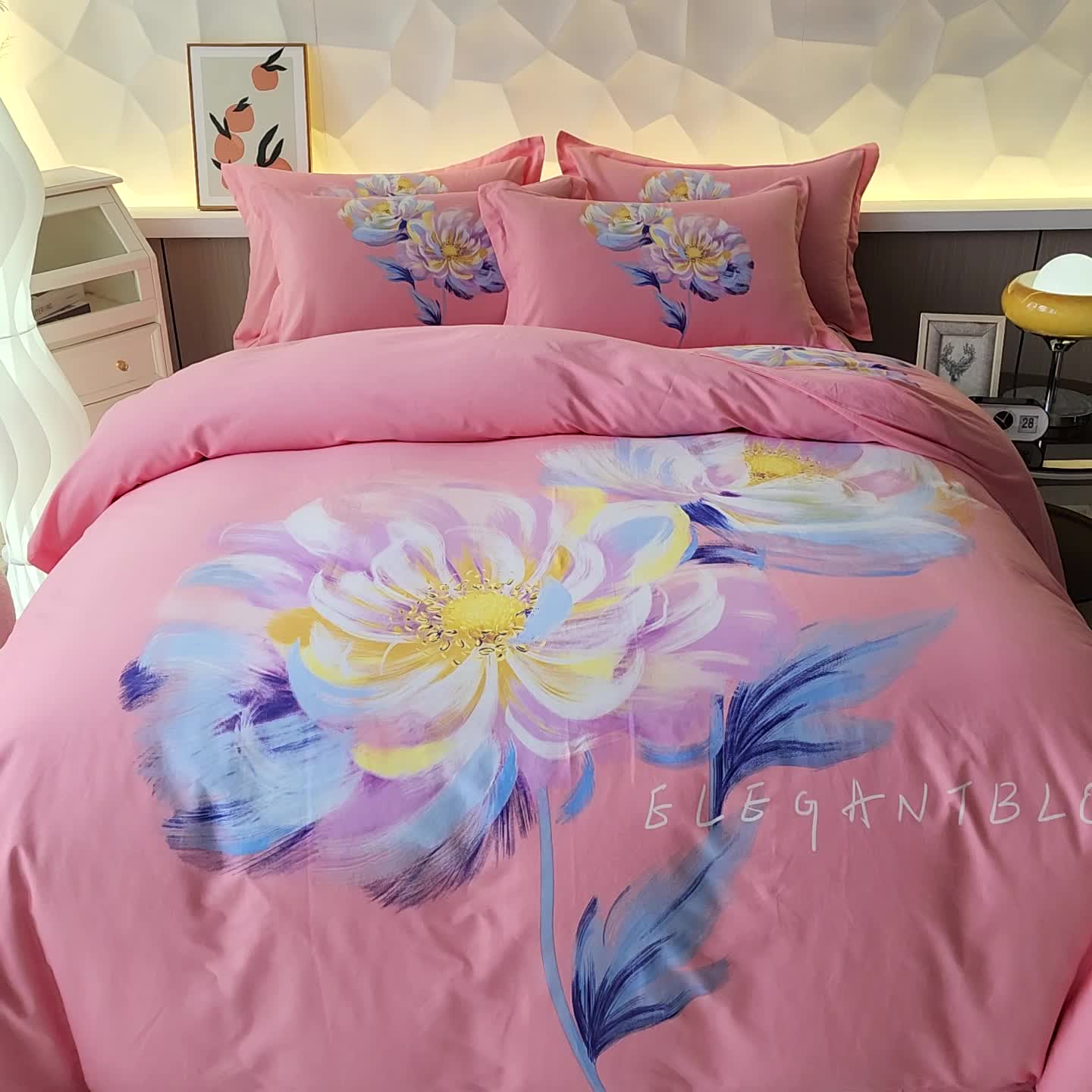 91家纺网 家纺一手货源 找家纺 雲归梦 2023年新款加厚全棉生态磨毛大版四件套 和颜悦色粉