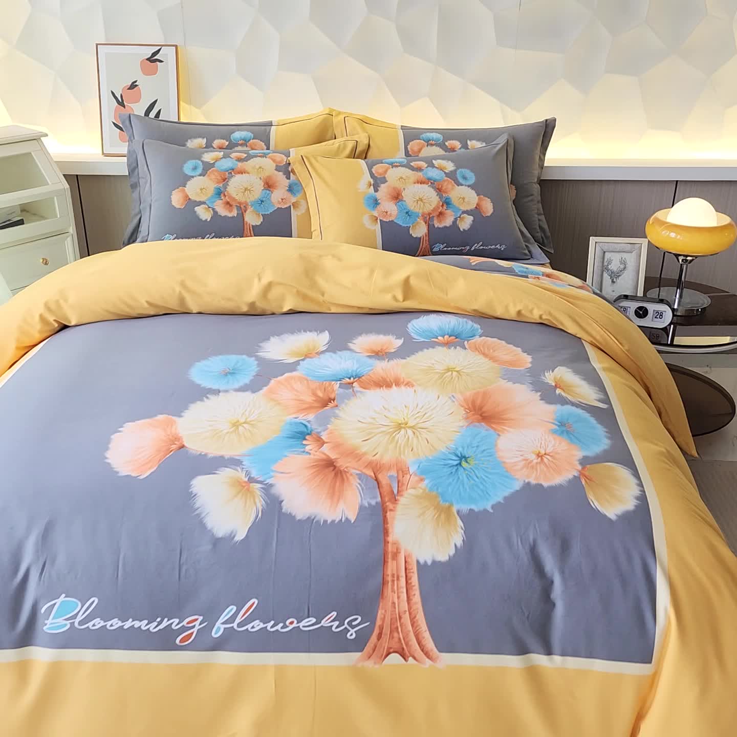 91家纺网 家纺一手货源 找家纺 雲归梦 2023年新款加厚全棉生态磨毛大版四件套 飞舞花絮