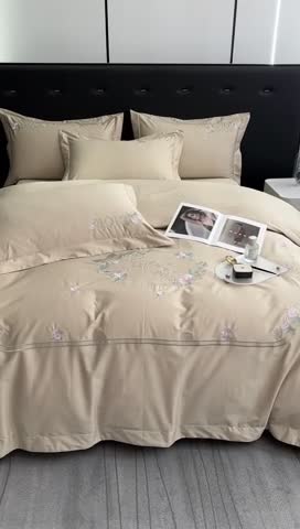 91家纺网 家纺一手货源 找家纺 2023秘密花园系列轻奢小香风纯棉刺绣长绒棉四件套 秘密花园-香槟金