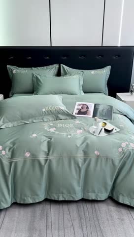 91家纺网 家纺一手货源 找家纺 2023秘密花园系列轻奢小香风纯棉刺绣长绒棉四件套 秘密花园-贵妃绿