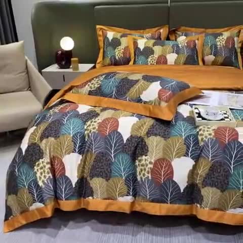 91家纺网 家纺一手货源 找家纺 氧家 2025新款100支全棉数码印花四件套 罗森-橙