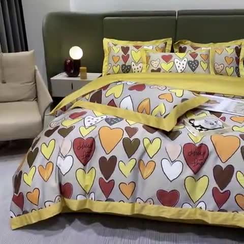 91家纺网 家纺一手货源 找家纺 氧家 2025新款100支全棉数码印花四件套 康桥-黄