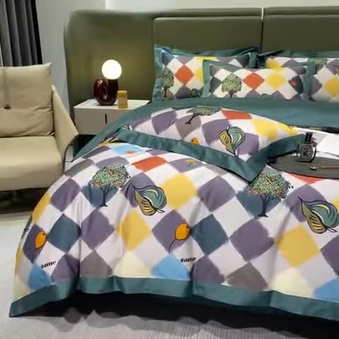 91家纺网 家纺一手货源 找家纺 氧家 2025新款100支全棉数码印花四件套 格莫拉