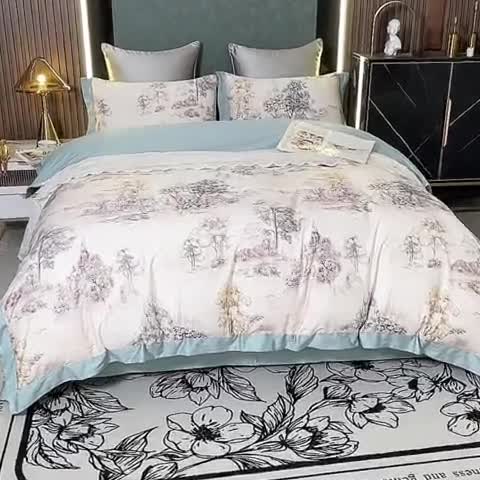 91家纺网 家纺一手货源 找家纺 氧家 2025新款100支全棉数码印花四件套 爱普森兰