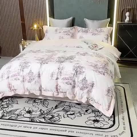 91家纺网 家纺一手货源 找家纺 氧家 2025新款100支全棉数码印花四件套 爱普森粉