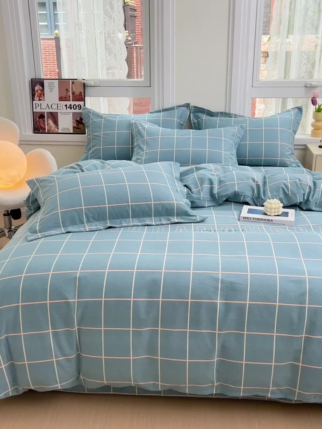 91家纺网 家纺一手货源 找家纺 品乐家纺 2023新款全棉喷气磨毛印花四件套 夏洛特-绿