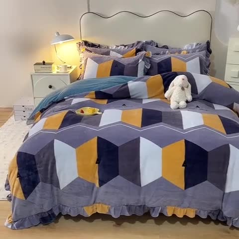 91家纺网 家纺一手货源 找家纺 甜之梦家纺 2025新款泥点绒印花四件套（任何尺寸都可定做） 追光