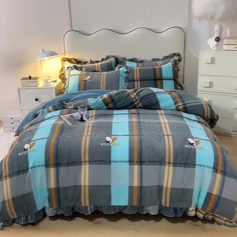 91家纺网 家纺一手货源 找家纺 甜之梦家纺 2025新款泥点绒印花四件套（任何尺寸都可定做） 许愿条纹