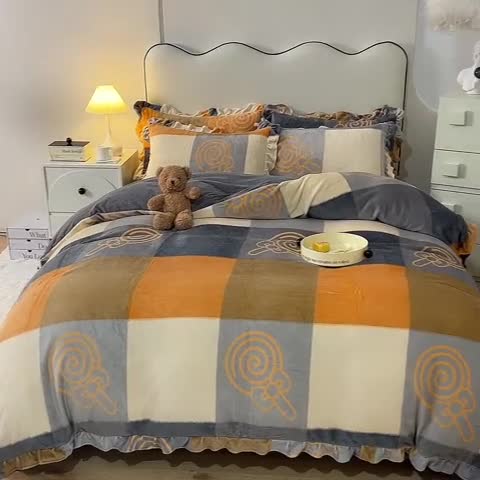 91家纺网 家纺一手货源 找家纺 甜之梦家纺 2025新款泥点绒印花四件套（任何尺寸都可定做） 玛奇朵