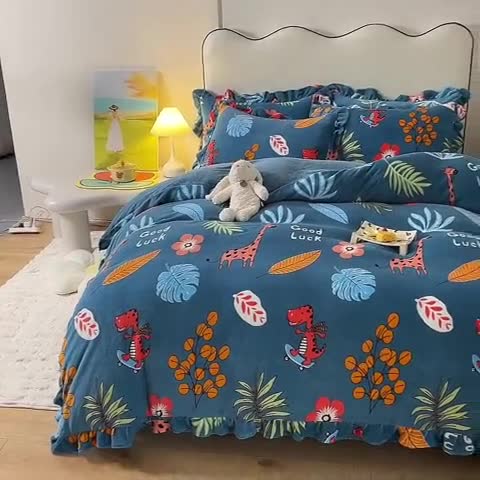 91家纺网 家纺一手货源 找家纺 甜之梦家纺 2025新款泥点绒印花四件套（任何尺寸都可定做） 动物乐园