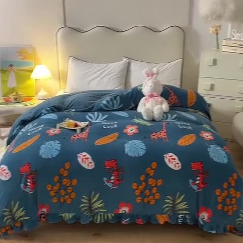 91家纺网 家纺一手货源 找家纺 甜之梦家纺 2025新款韩版泥点绒单被套（任何尺寸都可定做） 动物乐园