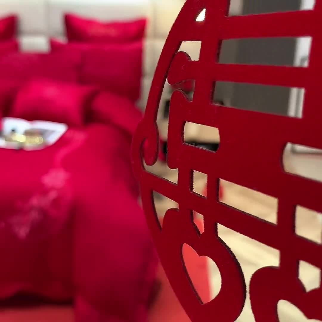 91家纺网 家纺一手货源 找家纺 宏羽纺 2024新款纯棉新中式刺绣婚庆多件套 珠联璧合-红