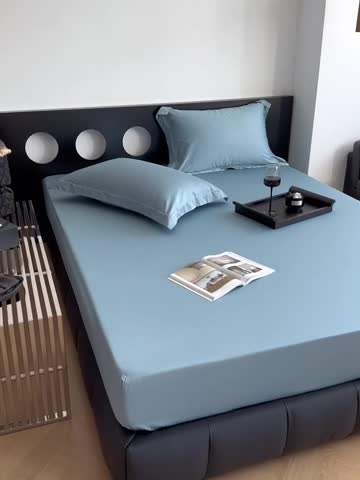 91家纺网 家纺一手货源 找家纺 爱丽丝 2023新款100支新疆全棉长绒棉纯色单品床笠 天蓝