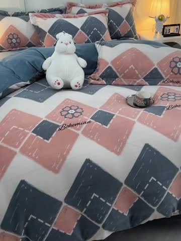 91家纺网 家纺一手货源 找家纺 简一 2024新款牛奶绒四件套 印象派