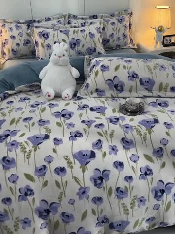 91家纺网 家纺一手货源 找家纺 简一 2024新款牛奶绒四件套 伊甸园紫