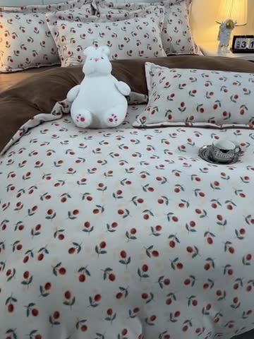 91家纺网 家纺一手货源 找家纺 简一 2024新款牛奶绒四件套 硕果累累